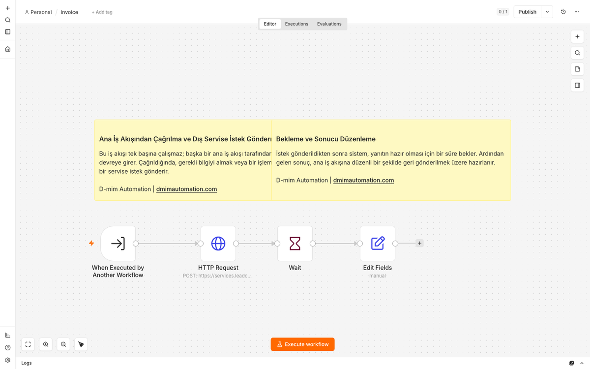 Invoice Generation Sub-Workflow via External API