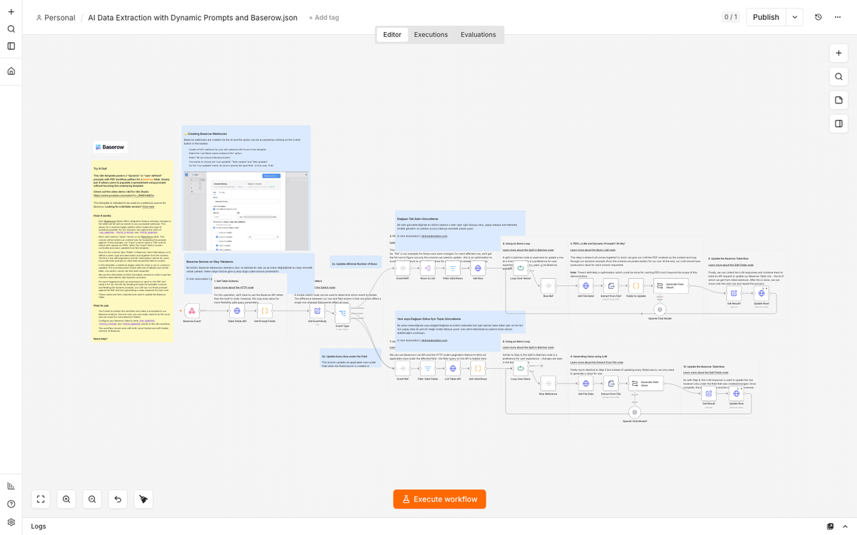 AI PDF Data Extraction with Dynamic Prompts (Baserow)