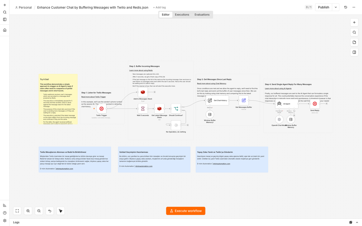Twilio Chat Message Buffering with Redis & AI Agent