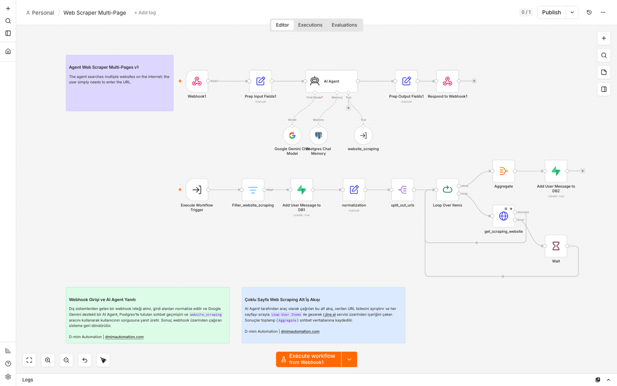 AI Web Scraper Agent for Multi-Page Sites with Supabase