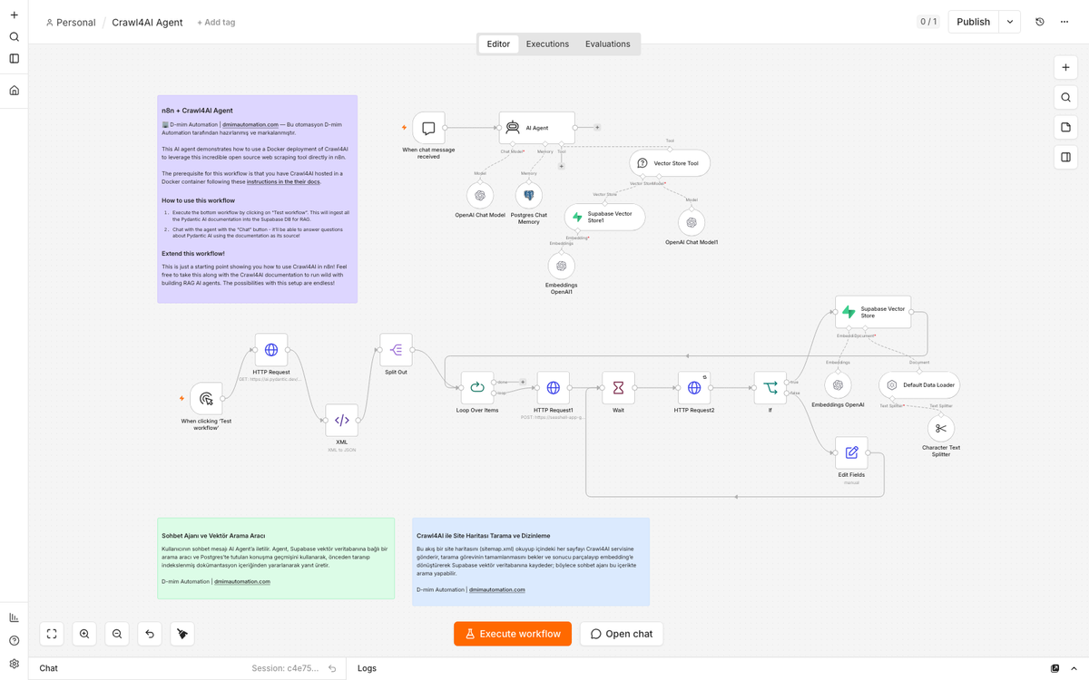 n8n + Crawl4AI Website Indexing RAG Chat Agent