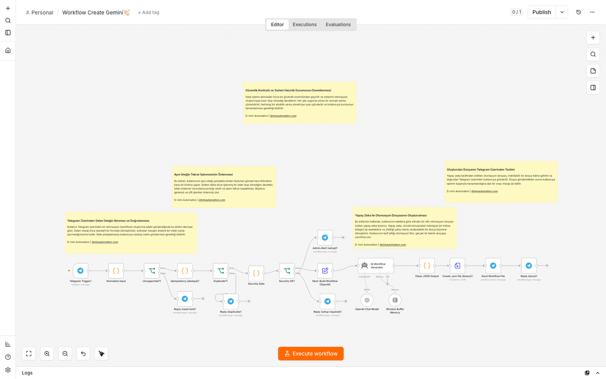 AI n8n Workflow Generator via Telegram Using Gemini